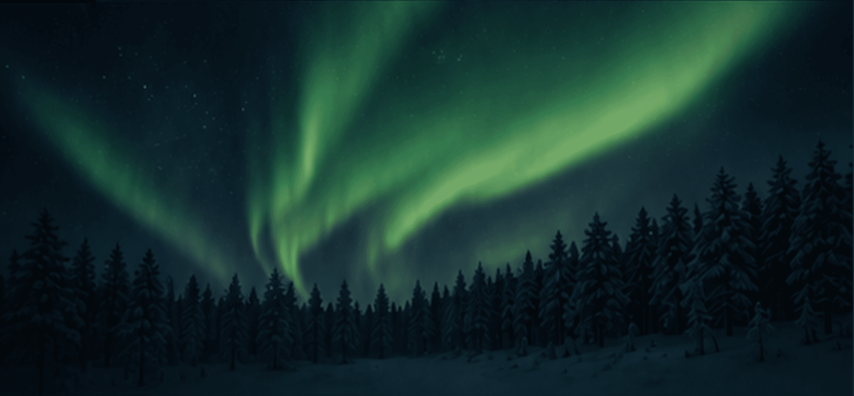 Revontulet kuusimetsän yllä Syötteellä talviyönä